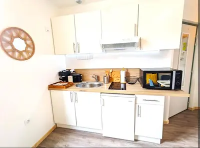 Cuisine ou kitchenette dans l'établissement T2 bis moderne avec mezzanine calme hyper centre