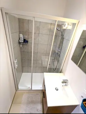 Salle de bains dans l'établissement T2 bis moderne avec mezzanine calme hyper centre