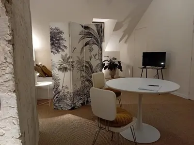 Télévision ou salle de divertissement dans l'établissement Tiny, bright architect-designed loft, king size