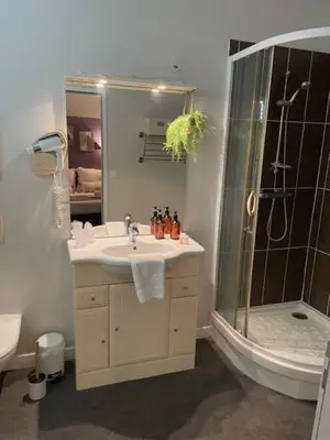 Salle de bains dans l'établissement Le Logis Saumur