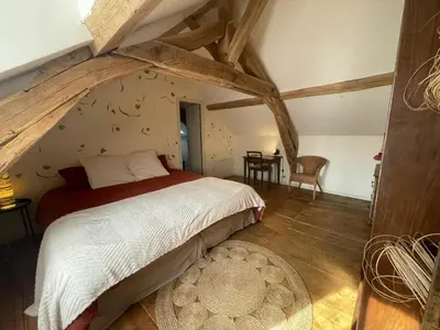 Un ou plusieurs lits dans un hébergement de l'établissement Gîte de charme, jardin privé, proche Tours, animaux admis - FR-1-381-637