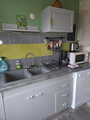 Cuisine ou kitchenette dans l'établissement La tanière du loup