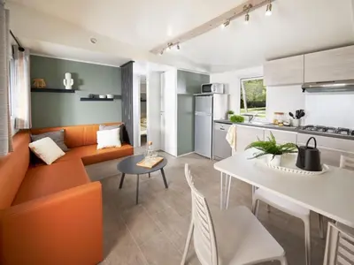 Cuisine ou kitchenette dans l'établissement Mobil-home avec terrasse à Luynes - API-1-52-1072