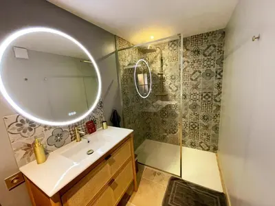 Salle de bains dans l'établissement Charmant studio tout équipé au cœur de Vallères - FR-1-381-643