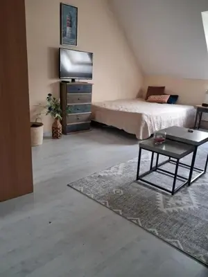 Un ou plusieurs lits dans un hébergement de l'établissement Appartement lumineux avec jardin à Le Mans, 35 m², 2 pers.