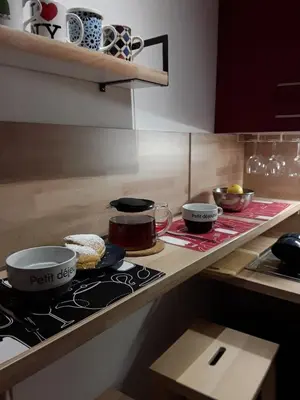 Cuisine ou kitchenette dans l'établissement Beau T1 calme en centre ville Parking Terrasse