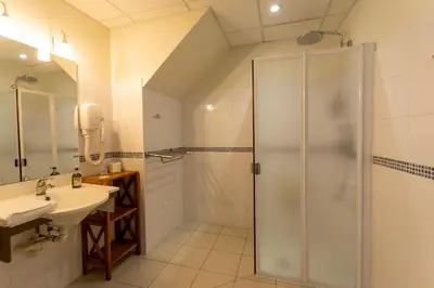 Salle de bains dans l'établissement Logis Hôtel Le Vert Galant