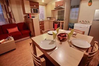 Cuisine ou kitchenette dans l'établissement MOBILHOME Familial