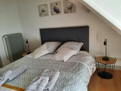 Un ou plusieurs lits dans un hébergement de l'établissement Grand appartement tout confort proche de CHAMBORD