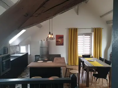Télévision ou salle de divertissement dans l'établissement Grand appartement tout confort proche de CHAMBORD
