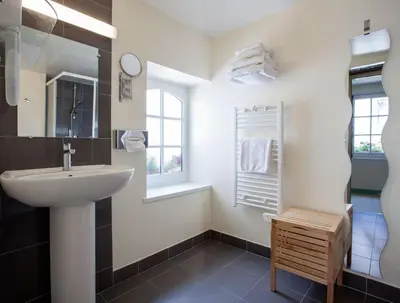 Salle de bains dans l'établissement Logis Hôtel Restaurant Le Puits Doré