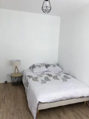 Un ou plusieurs lits dans un hébergement de l'établissement Grand appartement fonctionnel proche centre-ville