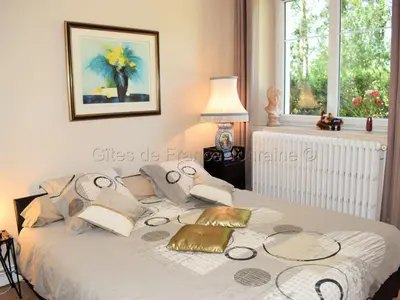 Un ou plusieurs lits dans un hébergement de l'établissement Évasion champêtre : Gîte enchanteur avec jardin clos, rivière et tout confort près des Châteaux de la Loire. - FR-1-381-506