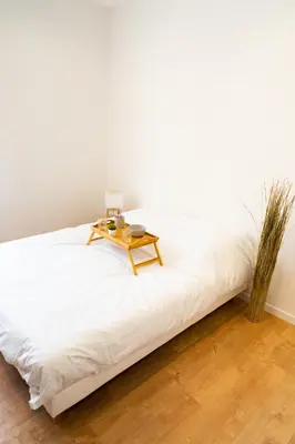 Un ou plusieurs lits dans un hébergement de l'établissement Appartement confort avec parking privé à Saumur