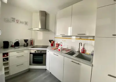 Cuisine ou kitchenette dans l'établissement Appartement T3 proche circuit du Mans