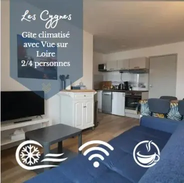 Cuisine ou kitchenette dans l'établissement Gîtes des Cygnes vue sur Loire et linge inclus