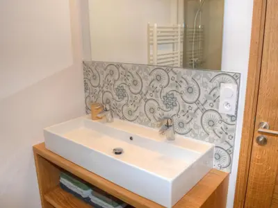 Salle de bains dans l'établissement Gîte douillet à Luzillé avec terrasse, jardin, climatisation, proche Château de Chenonceau et Zoo de Beauval - FR-1-381-513