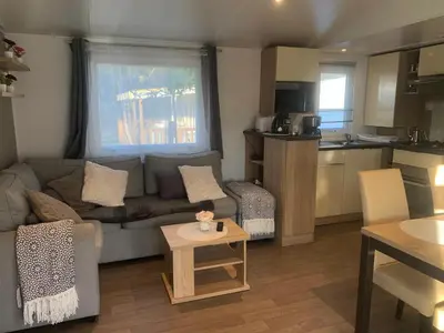 Cuisine ou kitchenette dans l'établissement Mobil-Home 4 étoiles avec piscine proche de Blois