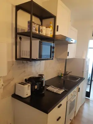 Cuisine ou kitchenette dans l'établissement T2 tout confort, GP / Moto / 24h / Le Mans Classic