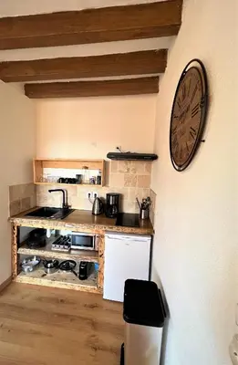 Cuisine ou kitchenette dans l'établissement Studio Vigneron, 3min du Zoo