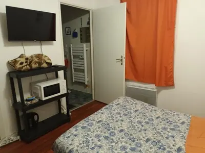 Télévision ou salle de divertissement dans l'établissement grand appartement en résidence