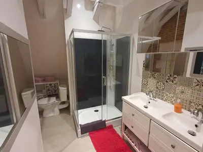 Salle de bains dans l'établissement GITE LOFT DE 15 PERSONNES AU CHATEAU DE JALLANGES VOUVRAY