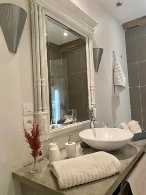 Salle de bains dans l'établissement Le moulin du Mesnil
