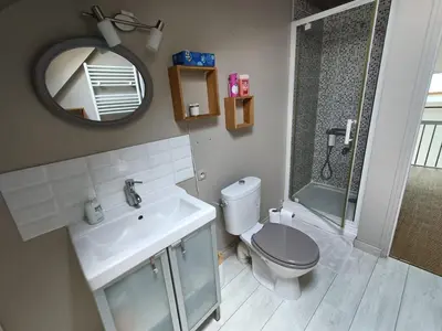 Salle de bains dans l'établissement Maison tout confort Centre ville - Tramway direct Circuit 24H du Mans à 200m - Parking Gratuit