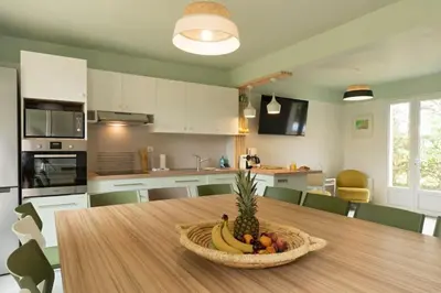 Cuisine ou kitchenette dans l'établissement Le Mayflower 2 à 14 p A 500M DU ZOO!! avec piscine