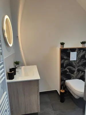 Salle de bains dans l'établissement Gîte Les Piraudières