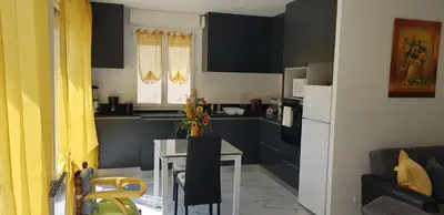 Cuisine ou kitchenette dans l'établissement La roseraie