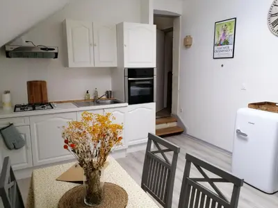 Cuisine ou kitchenette dans l'établissement Bel appt 3 pièces, à l'étage, jardin privatif, au calme, 10 mn Saumur et CNPE