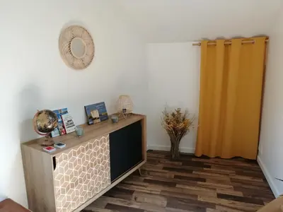 Télévision ou salle de divertissement dans l'établissement Bel appt 3 pièces, à l'étage, jardin privatif, au calme, 10 mn Saumur et CNPE
