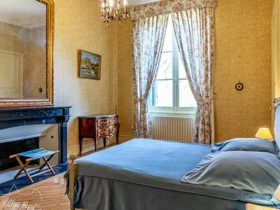 Un ou plusieurs lits dans un hébergement de l'établissement Château XVIIIème, Piscine Chauffée, Sauna, Forêt Privée, Proximité Châteaux de la Loire - FR-1-381-46