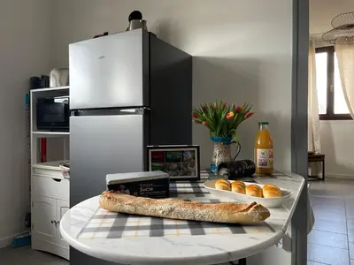 Cuisine ou kitchenette dans l'établissement Grand appartement en vallée de la loire
