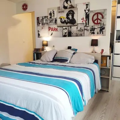 Un ou plusieurs lits dans un hébergement de l'établissement Grande chambre avec salle de bain privative