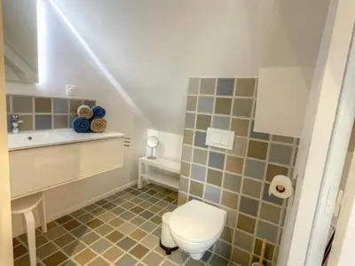 Salle de bains dans l'établissement Gîte charmant avec piscine chauffée, proche d'Amboise et des châteaux de la Loire - FR-1-381-524