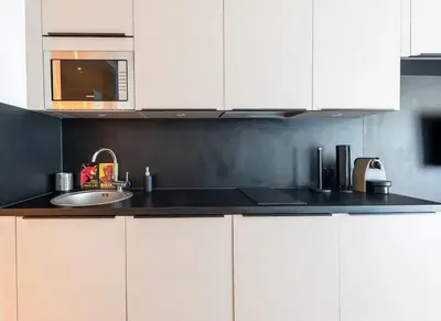 Cuisine ou kitchenette dans l'établissement Studio Moderne à Tours