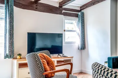 Télévision ou salle de divertissement dans l'établissement Appartement tout confort Vieux Tours avec parking privé 4p