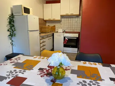 Cuisine ou kitchenette dans l'établissement Gîte cosy au calme avec grand jardin, proche du Mans - Parking privé, Wifi fibre, équipements complets - FR-1-410-392